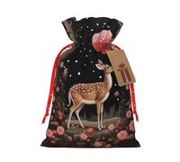 vacsAX Bolsa de regalo de arpillera de lujo con cierre de cordón, perfecta para cumpleaños, Navidad y fiestas, ciervos perdidos en las flores