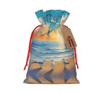 vacsAX Bolsa de regalo de arpillera de lujo con cierre de cordón, perfecta para cumpleaños, Navidad y fiestas, gaviotas junto al mar