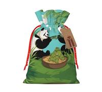 vacsAX Bolsa de regalo de arpillera de lujo con cierre de cordón, perfecta para cumpleaños, Navidad y fiestas, dos bonitos pandas grandes