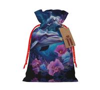 vacsAX Bolsa de regalo de arpillera de lujo con cierre de cordón, perfecta para cumpleaños, Navidad y fiestas, delfín, pareja, flor