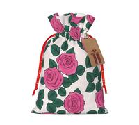 vacsAX Bolsa de regalo de arpillera de lujo con cierre de cordón, perfecta para cumpleaños, Navidad y fiestas, muchas hermosas rosas rosadas