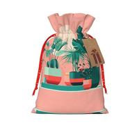 vacsAX Bolsa de regalo de Navidad con cierre de cordón, diseño ligero y bonito, perfecta para cumpleaños y fiestas, hermosas plantas verdes en maceta