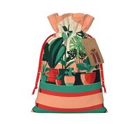 vacsAX Bolsa de regalo de Navidad con cierre de cordón, diseño ligero y bonito, perfecta para cumpleaños y fiestas, plantas verdes en maceta de interior
