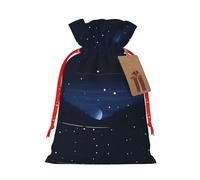 vacsAX Bolsa de regalo de Navidad con cierre de cordón, ligera, bonito diseño, perfecta para cumpleaños y fiestas, vista nocturna azul oscuro