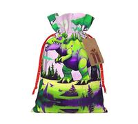 vacsAX Bolsa de regalo de Navidad con cierre de cordón, ligera, bonito diseño, perfecta para cumpleaños y fiestas, dinosaurio verde
