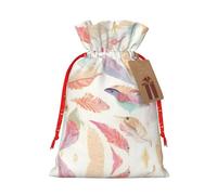 vacsAX Bolsa de regalo de Navidad con cierre de cordón, ligera, bonito diseño, perfecta para cumpleaños y fiestas, plumas de colores