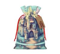 vacsAX Bolsa de regalo de Navidad con cierre de cordón, ligera, bonito diseño, perfecta para cumpleaños y fiestas, castillo de cuento de hadas