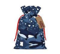 vacsAX Bolsa de regalo de Navidad con cierre de cordón, ligera, bonito diseño, perfecta para cumpleaños y fiestas, ballena asesina azul