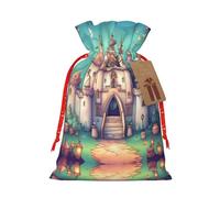 vacsAX Bolsa de regalo de Navidad con cierre de cordón, ligera, bonito diseño, perfecta para cumpleaños y fiestas, castillo clásico