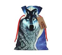 vacsAX Bolsa de regalo de Navidad con cierre de cordón, ligera, bonito diseño, perfecta para cumpleaños y fiestas, lobo bajo la luna