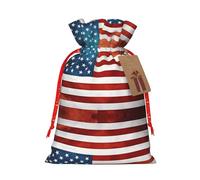 vacsAX Bolsa de regalo de Navidad con cierre de cordón, ligera, bonito diseño, perfecta para cumpleaños y fiestas, bandera de Estados Unidos vintage