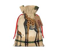 vacsAX Bolsa de regalo de Navidad con cierre de cordón, ligera, bonito diseño, perfecta para cumpleaños y fiestas, madre e hijo jirafa