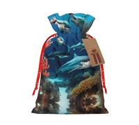 vacsAX Bolsa de regalo de Navidad con cierre de cordón, ligera, bonito diseño, perfecta para cumpleaños y fiestas, tiburón submarino, coral