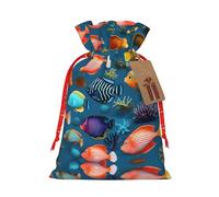 vacsAX Bolsa de regalo de Navidad con cierre de cordón, ligera, bonito diseño, perfecta para cumpleaños y fiestas, peces de arrecife submarinos
