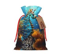vacsAX Bolsa de regalo de Navidad con cierre de cordón, ligera, bonito diseño, perfecta para cumpleaños y fiestas, caballito de mar azul
