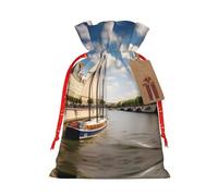 vacsAX Bolsa de regalo de Navidad con cierre de cordón, ligera, bonito diseño, perfecta para cumpleaños y fiestas, vela por el Sena