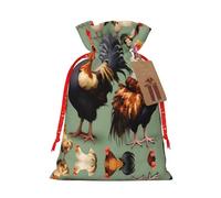 vacsAX Bolsa de regalo de Navidad con cierre de cordón, ligera, bonito diseño, perfecta para cumpleaños y fiestas, gallo y pollo