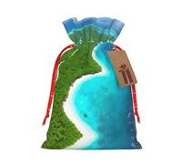 vacsAX Bolsa de regalo de Navidad con cierre de cordón, ligera, bonito diseño, perfecta para cumpleaños y fiestas, una isla en el océano