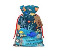 vacsAX Bolsa de regalo de Navidad con cierre de cordón, ligera, bonito diseño, perfecta para cumpleaños y fiestas, mundo azul submarino de peces