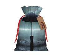vacsAX Bolsa de regalo de Navidad con cierre de cordón, ligera, bonito diseño, perfecta para cumpleaños y fiestas, paraguas negro bajo la lluvia