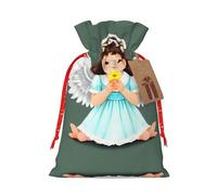 vacsAX Bolsa de regalo de Navidad con cierre de cordón, ligera, bonito diseño, perfecta para cumpleaños y fiestas, bonito ángel