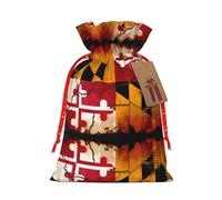 vacsAX Bolsa de regalo de Navidad con cierre de cordón, ligera, diseño bonito, perfecta para cumpleaños y fiestas, bandera vintage de madera de Maryland