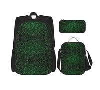 vacsAX Bonita mochila impermeable ligera con diseño de colibrí (juego de 3 piezas) con bolsa de almuerzo, estuche para la oficina y la escuela, Hacker Era, Talla única