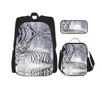 vacsAX Constellation Star Clusters Galaxies - Mochila impermeable ligera (juego de 3 piezas) con bolsa de almuerzo, estuche para lápices para oficina y escuela, blanco (White Tiger), Talla única