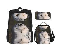 vacsAX Constellation Star Clusters Galaxies - Mochila impermeable ligera (juego de 3 piezas) con bolsa de almuerzo, estuche para lápices para oficina y escuela, Ojos de búho nevado, Talla única