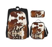 vacsAX Cow Spot - Mochila impermeable ligera (juego de 3 piezas) con bolsa de almuerzo, estuche para oficina y escuela, Piel vacuna roja y blanca, Talla única, moderno