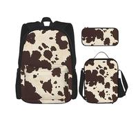 vacsAX Cow Spot - Mochila impermeable ligera (juego de 3 piezas) con bolsa de almuerzo, estuche para oficina y escuela, Estampado de piel de vaca, Talla única, moderno