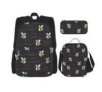vacsAX Cow Spot - Mochila impermeable ligera (juego de 3 piezas) con bolsa de almuerzo, estuche para oficina y escuela, Abejorro de dibujos animados, Talla única