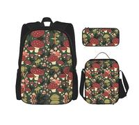 vacsAX Cow Spot - Mochila impermeable ligera (juego de 3 piezas) con bolsa de almuerzo, estuche para oficina y escuela, Arte de hongos brillantes, Talla única, moderno
