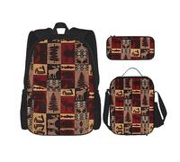 vacsAX Cow Spot - Mochila ligera impermeable (juego de 3 piezas) con bolsa de almuerzo, estuche para lápices para oficina y escuela, Lodge Bear Deer Fish, Talla única