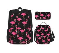 vacsAX Cow Spot - Mochila ligera impermeable (juego de 3 piezas) con bolsa de almuerzo, estuche para lápices para oficina y escuela, Encantadores Flamencos Rosa, Talla única