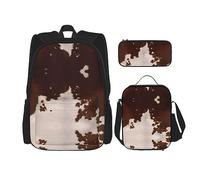 vacsAX Cow Spot - Mochila ligera impermeable (juego de 3 piezas) con bolsa de almuerzo, estuche para lápices para oficina y escuela, Rojo Marrón Vaca, Talla única