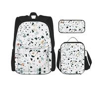 vacsAX Cow Spot - Mochila ligera impermeable (juego de 3 piezas) con bolsa de almuerzo, estuche para lápices para oficina y escuela, Terrazo Marble Pastel, Talla única