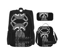 vacsAX Cow Spot - Mochila ligera impermeable (juego de 3 piezas) con bolsa de almuerzo, estuche para lápices para oficina y escuela, Lindo mapache de dibujos animados, Talla única