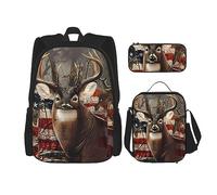 vacsAX Elegant Dolphin - Mochila ligera e impermeable (juego de 3 piezas) con bolsa de almuerzo, estuche para oficina y escuela, Temporada de caza de ciervos, Talla única