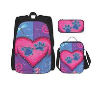 vacsAX Elegante mochila impermeable ligera de delfín (juego de 3 piezas) con bolsa de almuerzo, estuche para lápices para oficina y escuela, Perro Animal Pet Paw, Talla única