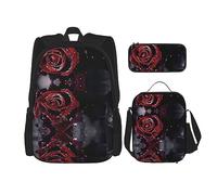 vacsAX Elegante mochila impermeable ligera de delfín (juego de 3 piezas) con bolsa de almuerzo, estuche para lápices para oficina y escuela, Rosa de rocío, Talla única