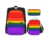 vacsAX Estatua de la Libertad en Nueva York Mochila impermeable ligera (juego de 3 piezas) con bolsa de almuerzo, estuche para lápices para oficina y escuela, Bandera arcoíris, Talla única