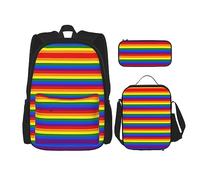 vacsAX Estatua de la Libertad en Nueva York Mochila impermeable ligera (juego de 3 piezas) con bolsa de almuerzo, estuche para lápices para oficina y escuela, Patrón de arco iris, Talla única