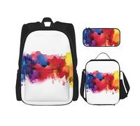vacsAX Estatua de la Libertad en Nueva York Mochila impermeable ligera (juego de 3 piezas) con bolsa de almuerzo, estuche para lápices para oficina y escuela, Manchas de salpicaduras de pintura de
