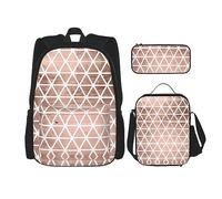 vacsAX Estatua de la Libertad en Nueva York Mochila impermeable ligera (juego de 3 piezas) con bolsa de almuerzo, estuche para lápices para oficina y escuela, Fondos de patrón de oro rosa, Talla única