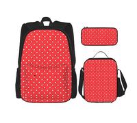 vacsAX Estatua de la Libertad en Nueva York Mochila impermeable ligera (juego de 3 piezas) con bolsa de almuerzo, estuche para lápices para oficina y escuela, Lunares rojos y blancos, Talla única