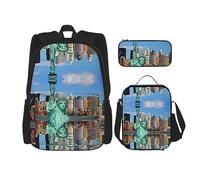 vacsAX Estatua de la Libertad en Nueva York Mochila ligera e impermeable (juego de 3 piezas) con bolsa de almuerzo, estuche para oficina y escuela, Estatua de la Libertad en Nueva York, Talla única