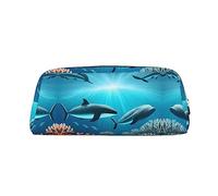 vacsAX Estuche de lápices con diseño de ballenas bajo el mar, bolsa para monedas, bolsa de cosméticos, organizador de papelería de oficina, bolsa portátil para lápices