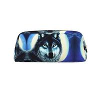 vacsAX Estuche de lápices con diseño de lobo bajo la luna, bolsa para monedas, bolsa de cosméticos, organizador de papelería de oficina, bolsa portátil para lápices