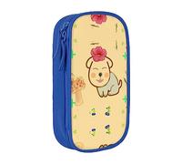 vacsAX Estuche de lona con diseño de flor pequeña con bonito perro, estuche para lápices con cremallera, doble capa, gran capacidad, caja organizadora, Blue, Talla única, Organizador de bolsas